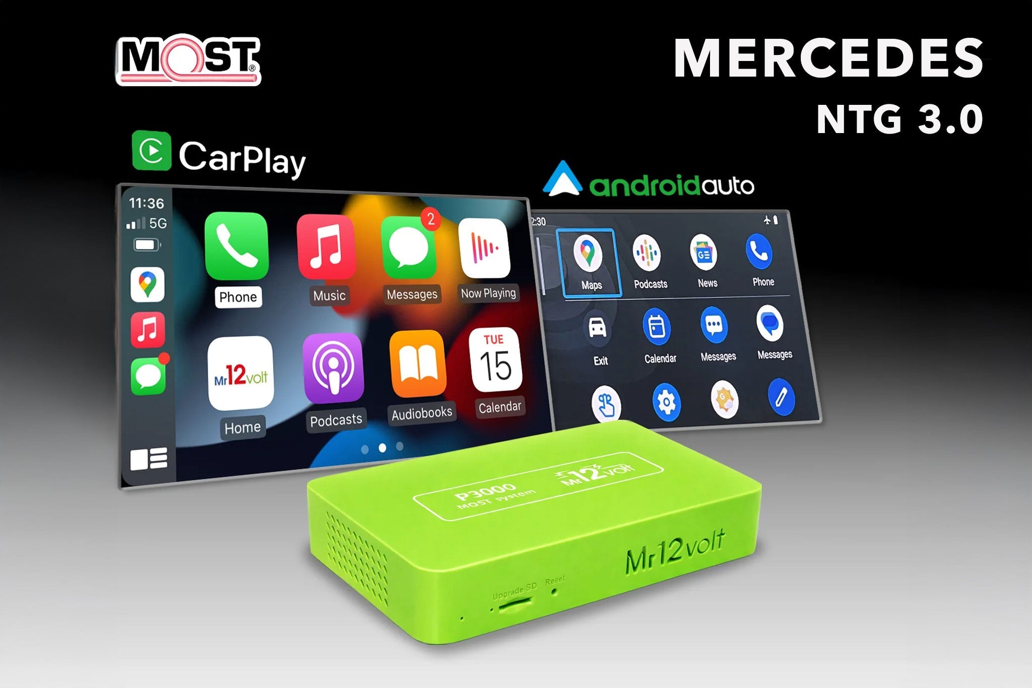 Mr12Volt Mercedes Benz NTG 3.0 Wireless CarPlay Android Auto MOST Interface S - Class (2006 - 2008) - Evolve Automotive